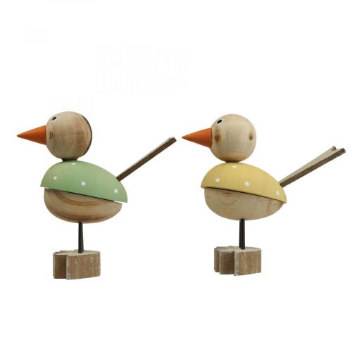 Artículo Figura pájaro de madera decoración ventana primavera amarillo/verde H15cm 2pcs