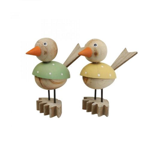 Floristik24 Figura pájaro de madera decoración ventana primavera amarillo/verde H15cm 2pcs