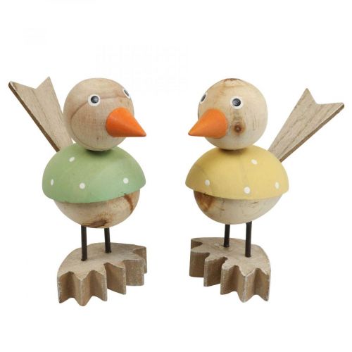 Floristik24 Figura pájaro de madera decoración ventana primavera amarillo/verde H15cm 2pcs