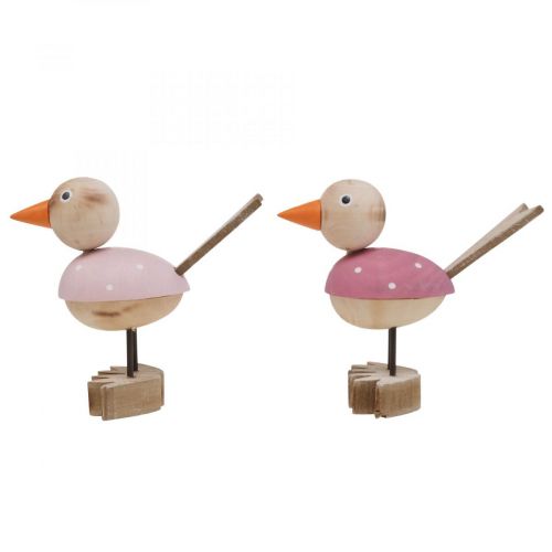 Artículo Figura decorativa de pájaro de madera decoración de ventana rosa primavera H15cm 2pcs