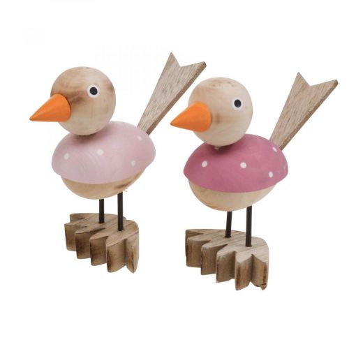 Artículo Figura decorativa de pájaro de madera decoración de ventana rosa primavera H15cm 2pcs