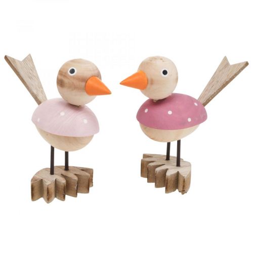 Figura decorativa de pájaro de madera decoración de ventana rosa primavera H15cm 2pcs