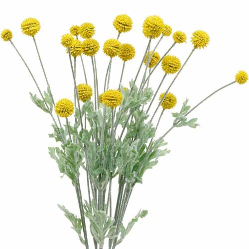 Flores de seda Craspedia artificiales amarillas baquetas
