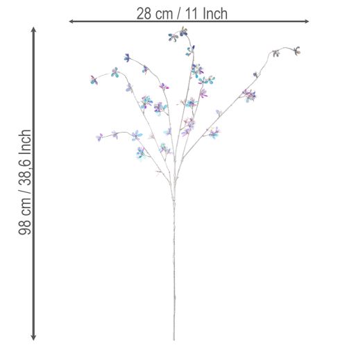 Rama artificial delicada con flores iridiscentes, 98 cm. | Floristik24.es