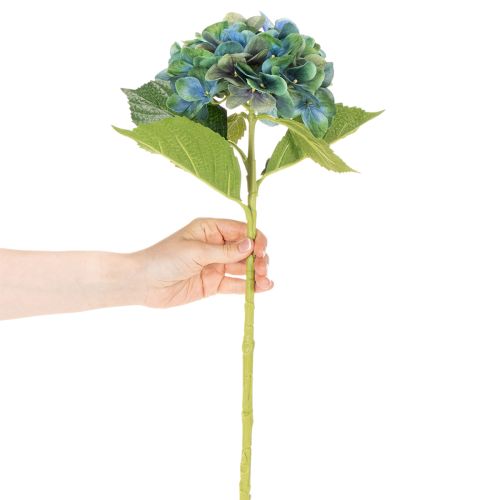Flor de hortensia artificial, azul verdoso, tallo individual decorativo, 53 cm. | Floristik24.es