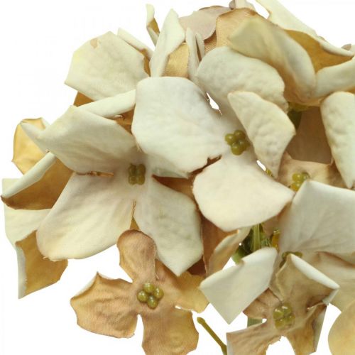 Artículo Hortensia flor artificial marrón, blanca decoración de otoño flor de seda H32cm