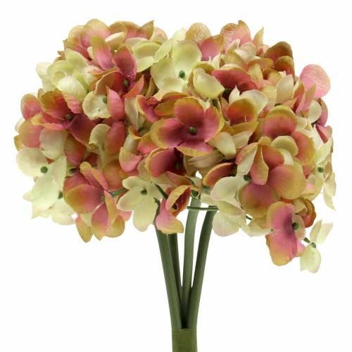 Floristik24 Ramo de hortensias flores artificiales rosa, amarillo 28cm