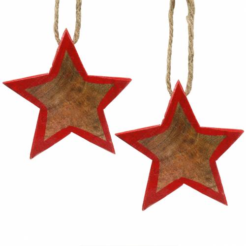 Floristik24 Decoración navideña estrella de madera naturaleza / rojo 8cm 15pcs