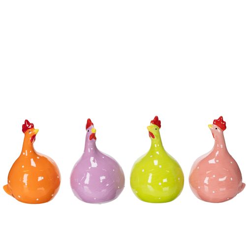 Figura de pollo de cerámica para decoraciones de Pascua coloridas en el salón y en las mesas, 10,5 cm, 4 piezas