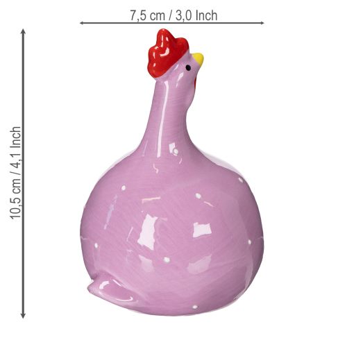 Artículo Figura de pollo de cerámica para decoraciones de Pascua coloridas en el salón y en las mesas, 10,5 cm, 4 piezas