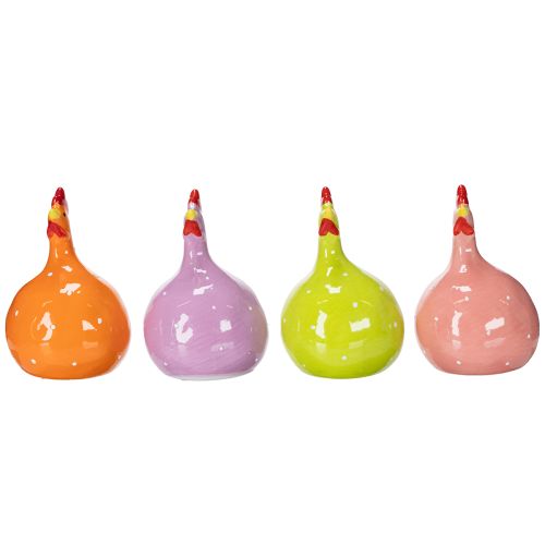 Artículo Figura de pollo de cerámica para decoraciones de Pascua coloridas en el salón y en las mesas, 10,5 cm, 4 piezas