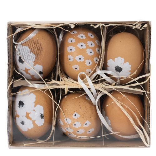 Artículo Decoración colgante de huevo de Pascua, primavera, Pascua, huevos de gallina reales, natural, 6 cm, 6 piezas