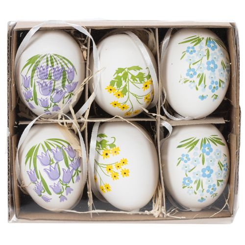 Artículo Huevos de Pascua con delicados motivos florales para la decoración festiva de Pascua en el salón, 6 cm, 6 piezas