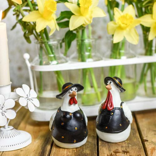 Floristik24 Par de pollos, decoración de Pascua, primavera, pollos decorativos con sombrero H11cm juego de 2