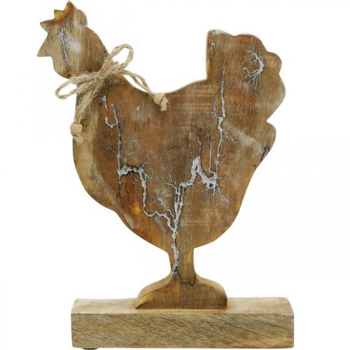 Artículo Pollo de madera, decoración de primavera, figura de Pascua natural, blanqueada Al. 26 cm