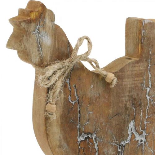 Artículo Pollo de madera, decoración de primavera, figura de Pascua natural, blanqueada Al. 26 cm
