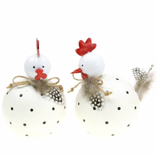 Floristik24 Figura decorativa pollo blanco con lunares y plumas H13cm 2pcs