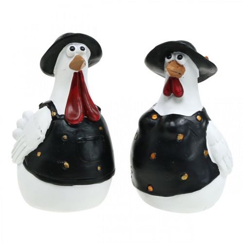 Floristik24 Par de pollos, decoración de Pascua, primavera, pollos decorativos con sombrero H11cm juego de 2