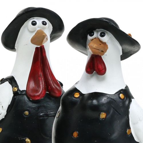 Floristik24 Par de pollos, decoración de Pascua, primavera, pollos decorativos con sombrero H11cm juego de 2