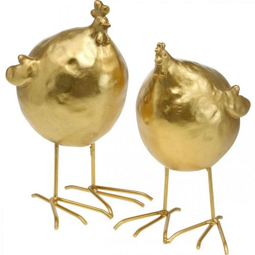 Floristik24 Pollo dorado decoración cocina Pascua decoración H21.5cm 2pcs