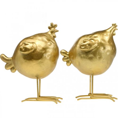 Floristik24 Pollo dorado decoración cocina Pascua decoración H21.5cm 2pcs