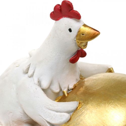 Floristik24 Pollos decorativos con huevo de Pascua, pollos de Pascua, huevo de oro, decoración de Pascua H12/11cm juego de 2