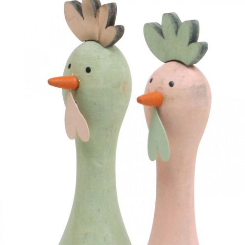 Floristik24 Deco pollo madera rosa, verde Pascua decoración figura Ø5cm H15cm 2pcs