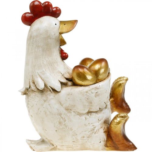 Floristik24 Pollo de Pascua, gallina decorativa, pollo con huevos de oro, figura de Pascua H24cm