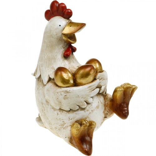 Floristik24 Pollo de Pascua, gallina decorativa, pollo con huevos de oro, figura de Pascua H24cm