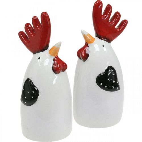 Floristik24 Decoración de mesa de cerámica con forma de pollo, gallo rojo y blanco, 7 x 6 x 15 cm, 2 unidades