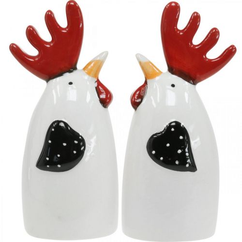 Artículo Decoración de mesa de cerámica con forma de pollo, gallo rojo y blanco, 7 x 6 x 15 cm, 2 unidades