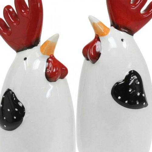 Artículo Decoración de mesa de cerámica con forma de pollo, gallo rojo y blanco, 7 x 6 x 15 cm, 2 unidades