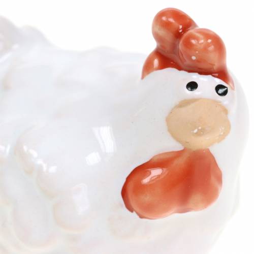 Floristik24 Pollo decorativo blanco, figura de cerámica, decoración de Pascua 2 piezas