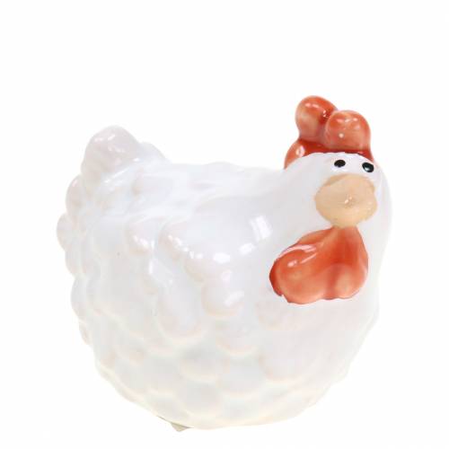 Floristik24 Pollo decorativo blanco, figura de cerámica, decoración de Pascua 2 piezas