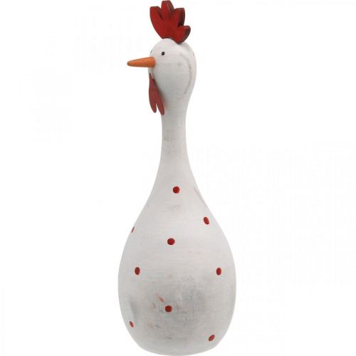 Floristik24 Gallina decorativa madera blanca con lunares figura Pascua Ø7cm H20cm