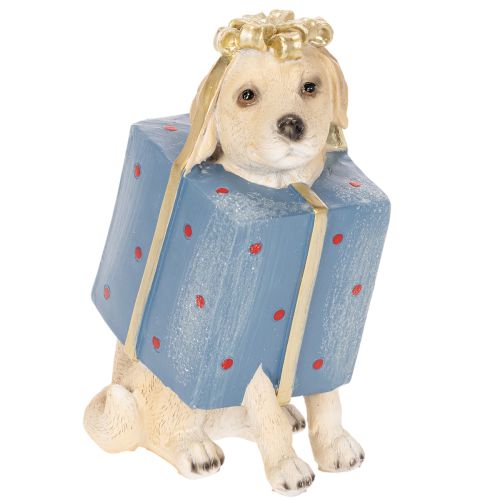 Figura decorativa de perro, cachorro sentado, en caja de regalo, 20 cm.