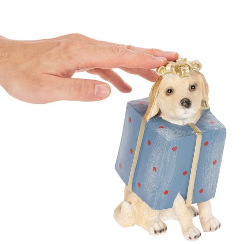 Figura decorativa de perro, cachorro sentado, en caja de regalo, 20 cm. | Floristik24.es