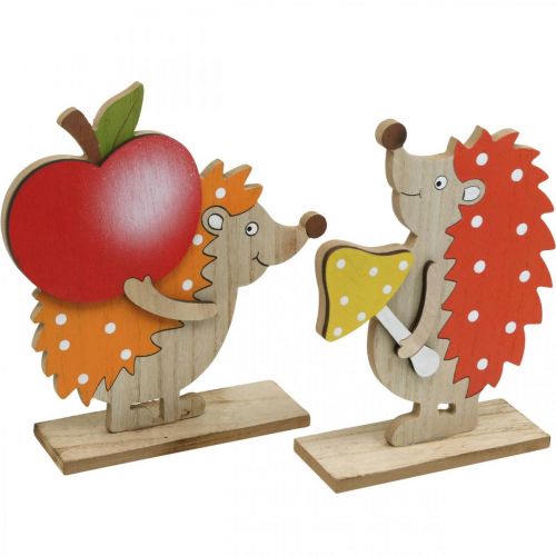 Floristik24 Figura de otoño, erizo con manzana y seta, decoración de madera naranja / rojo H24 / 23.5cm juego de 2