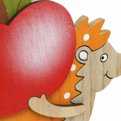 Floristik24 Figura de otoño, erizo con manzana y seta, decoración de madera naranja / rojo H24 / 23.5cm juego de 2