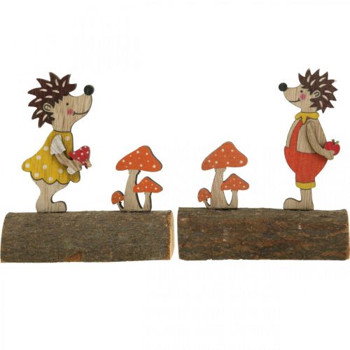 Artículo Erizo con setas Figura otoñal erizo de madera Amarillo/Naranja Al. 11 cm Lote de 6