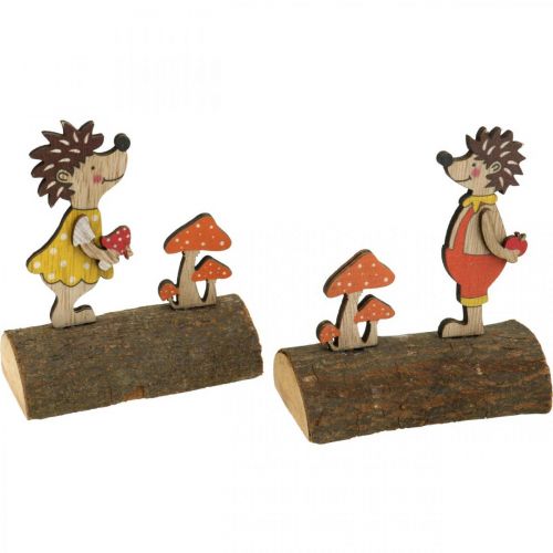 Erizo con setas Figura otoñal erizo de madera Amarillo/Naranja Al. 11 cm Lote de 6