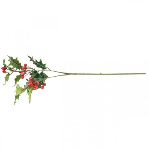 Floristik24 Rama de acebo artificial, bayas de invierno, adornos navideños, acebo verde cubierto de nieve, rojo L63cm