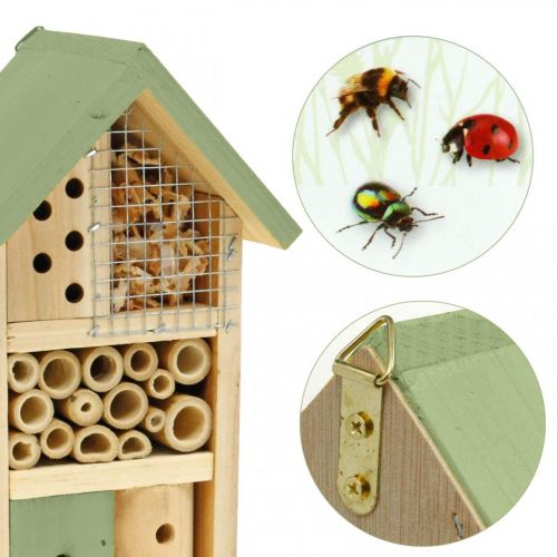 Artículo Casa de insectos de jardín de madera verde para hotel de insectos H26cm