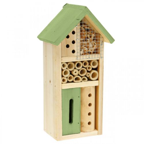 Casa de insectos de jardín de madera verde para hotel de insectos H26cm