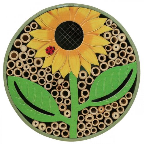 Floristik24 Insect Hotel Casa de Insectos Redonda de Madera Girasol Verde Ø25cm