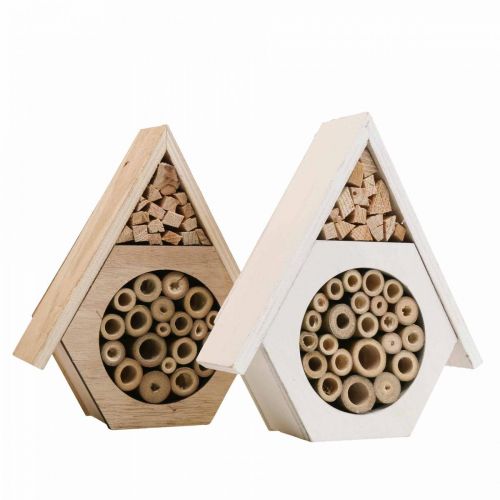 Artículo Insecto Hotel Panal Abeja Hotel Madera Blanco Natural H18.5cm 2pcs