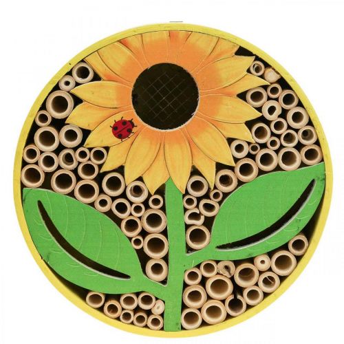 Floristik24 Insect Hotel Casa de Insectos Redonda de Madera Amarillo Girasol Ø25cm