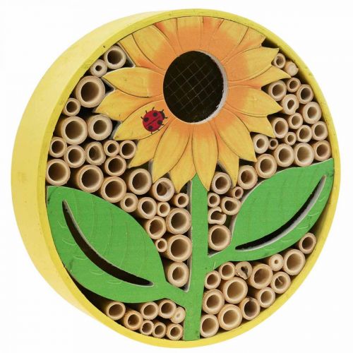 Floristik24 Insect Hotel Casa de Insectos Redonda de Madera Amarillo Girasol Ø25cm