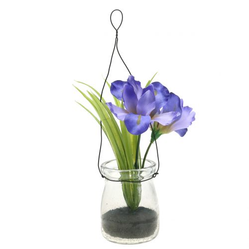 Iris lila en vidrio para colgar H21,5cm