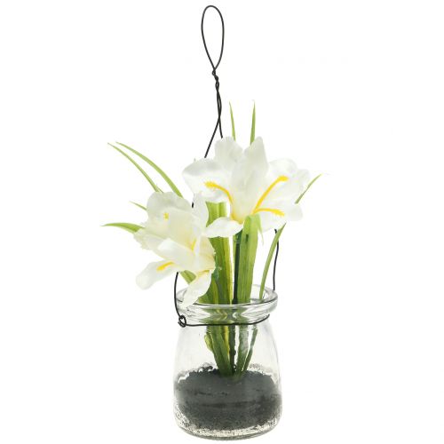 Floristik24 Iris White en vidrio para colgar H21,5cm